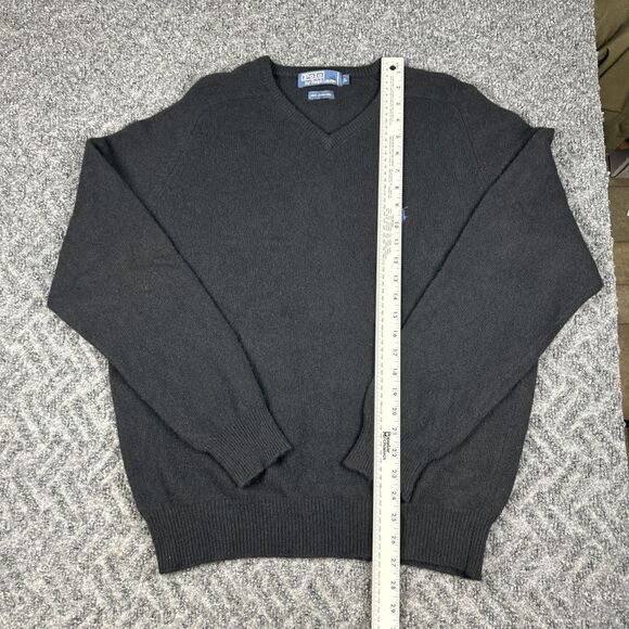 Polo Ralph Lauren Sweater Men's L Black 100% Lambs Wool V Neck Pullover Vintage - Picture 4 of 6